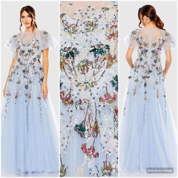 MAC DUGGAL 20436 Embellished Multi Color Flutter Sleeve A-Line Dress - Picture 1 of 14